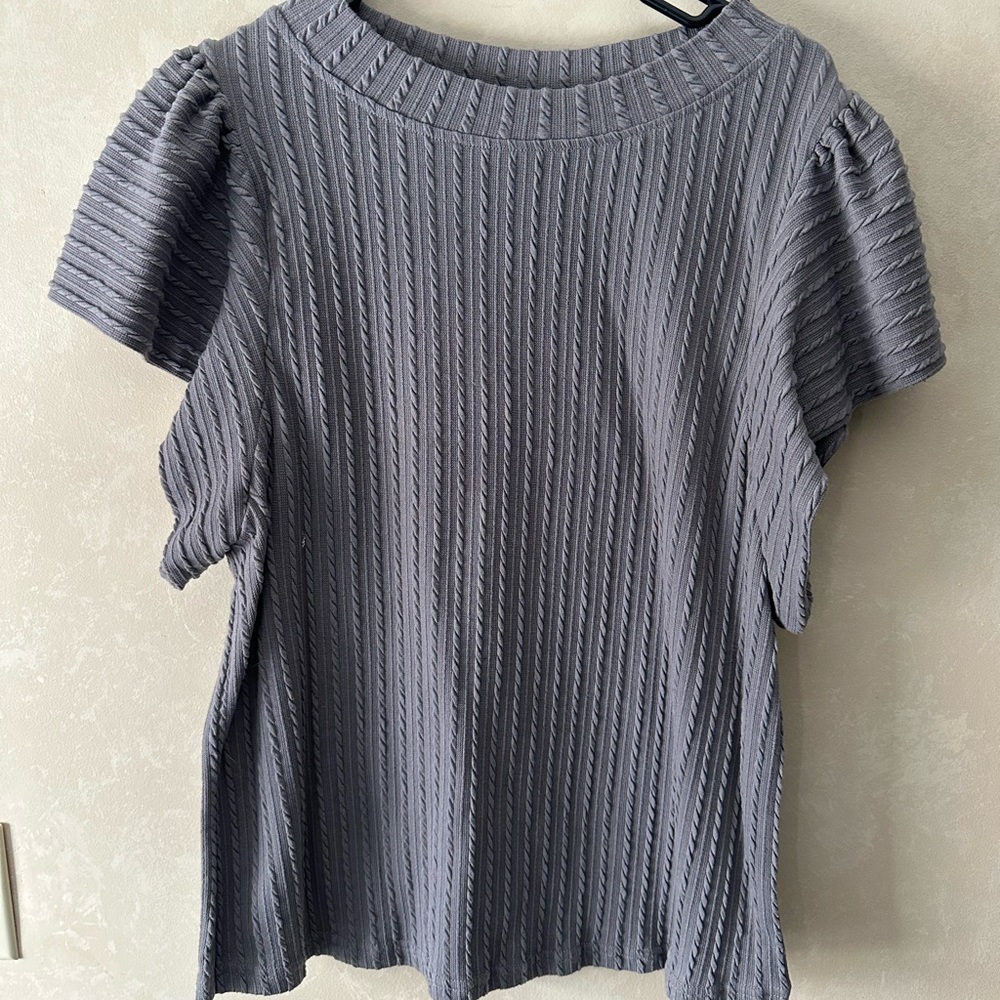 Gray Ribbed Short Sleeve Top